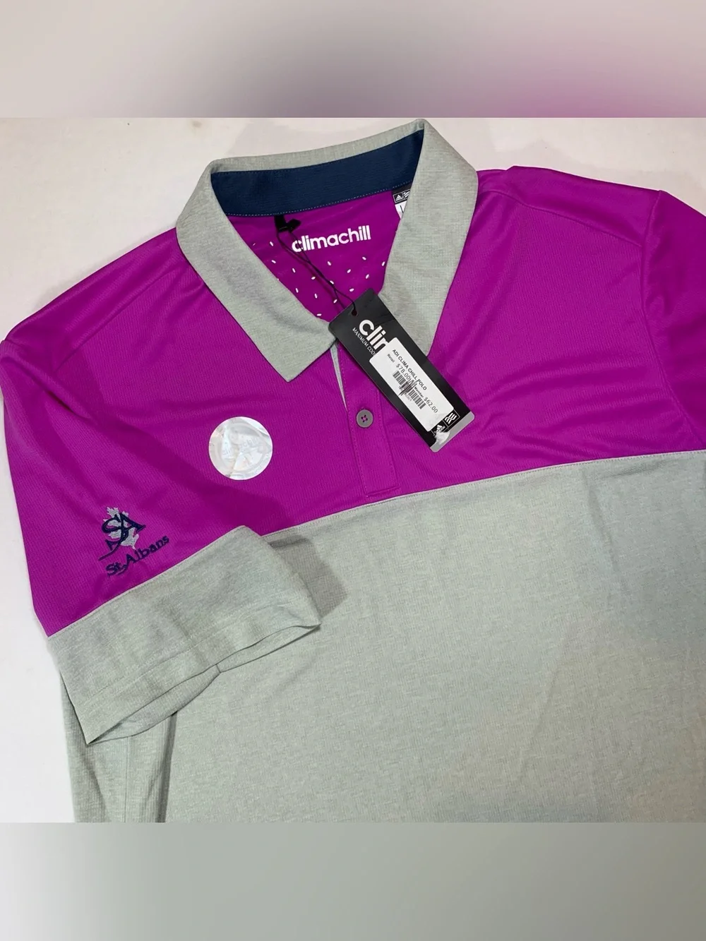 Adidas NWT Climachill Golf Polo Men's Large Magenta Gray St. Albans Cooling New
